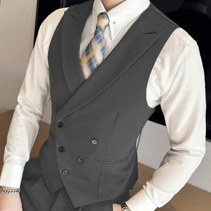 Men Vest Black With Lapel Solid Double Button Waistcoat For Wedding Groom Banquet Business Casual Work Daily Men Suit Vest