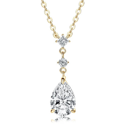 2CT Moissanite Waterdrop Pendant Necklaces 925 Sterling Silver Necklace Chain for Women Girl Wedding Fine Jewelry Gift