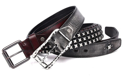 3.8CM Retro Real Genuine Leather Belt Luxury Thick Rivet Belts Men Leather Vintage Strap Male Wide Jeans Ceinture Black Waist