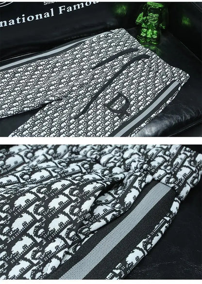Fashion trend casual suit high-end men's long-sleeved splicing full print sports two-piece set