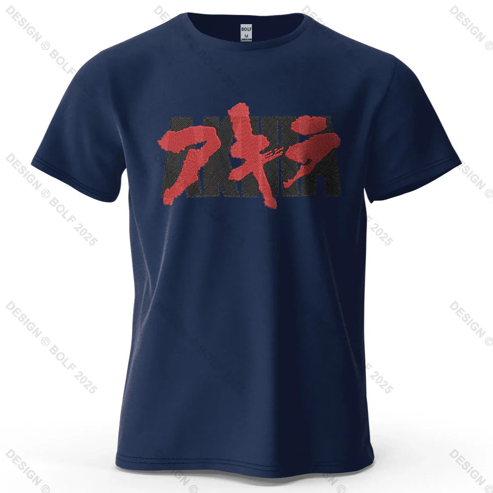 Akira Japanese Font Printed Men's T-Shirt 100% Cotton Oversized Classic Graphic Tees for Women Tops Tees Streetwear