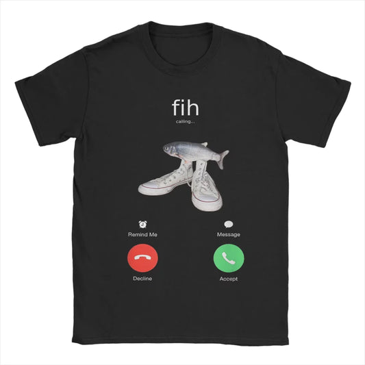 Fih Meme Fish Calling Shirt Misspelled Fih Is Calling Women Crew Neck Pure Short Sleeve Tee Harajuku Sleeve Aesthetic Clothes