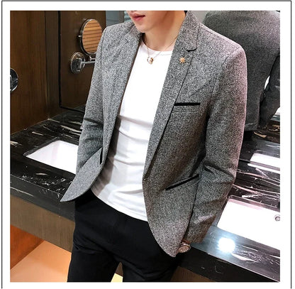 Solid Color Men's Fashion Casual Outdoor Gentleman Business Wedding Trend Slim-fit Formal Dress British Style Wedding Blazer
