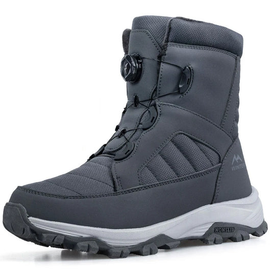Winter Men's Rotating Button Snow Boots Thick Plush Cotton Boots Keep Warm Winter Boots Non-slip Mid-calf Boots Outdoors Shoes
