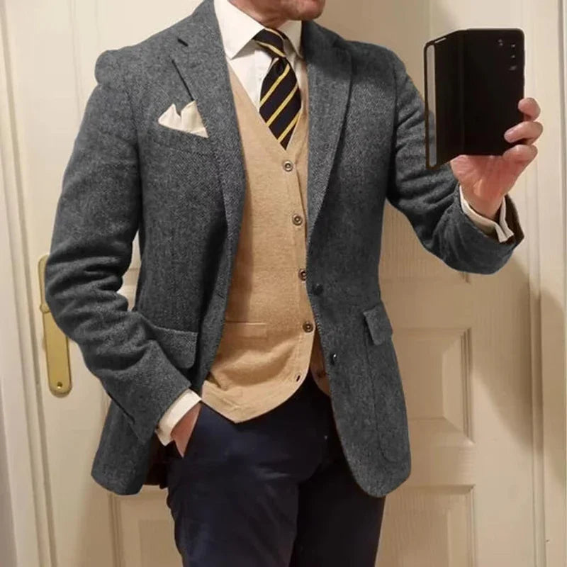 Men's Blazer Herringbone Single Breasted Casual Elegant Man Suit Jackets Coat High Quality Men's Stage Clothing Male Clothes