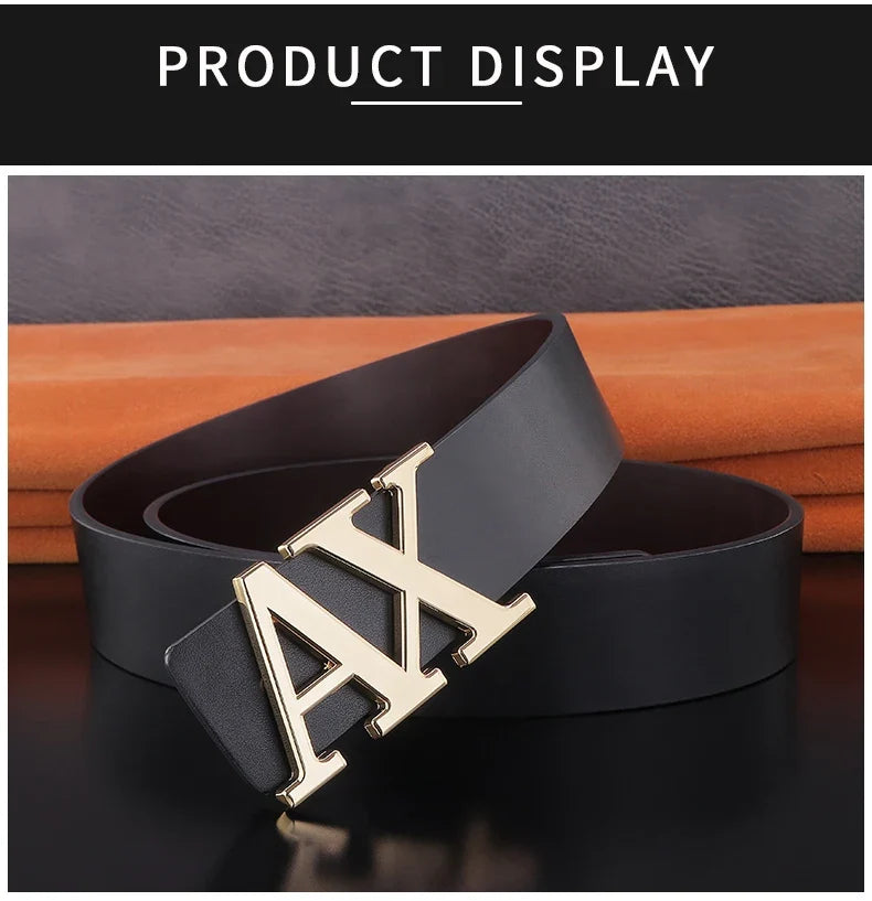 HigFashion Personality Buckle A Letter Belt Men's Leather Waistband Designer Luxury Brand Belts Casual Black Cowskin Waist Strap