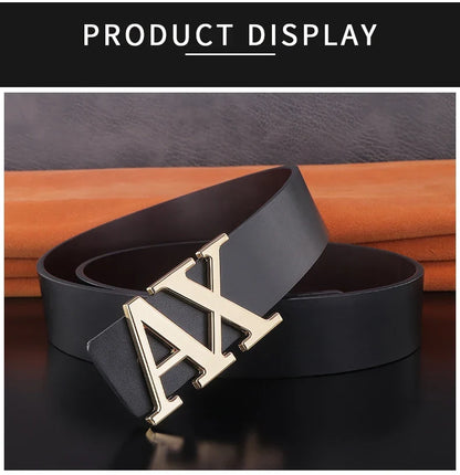 HigFashion Personality Buckle A Letter Belt Men's Leather Waistband Designer Luxury Brand Belts Casual Black Cowskin Waist Strap