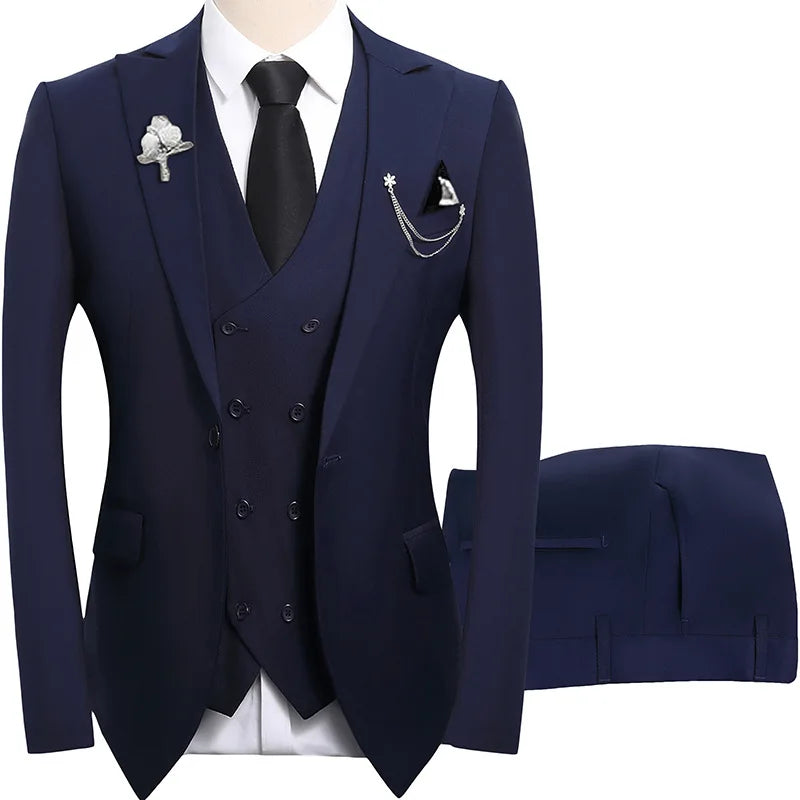 2026 men's dark green three piece suit, (Chinese size) slim fit jacket with vest and pants, wedding party set.