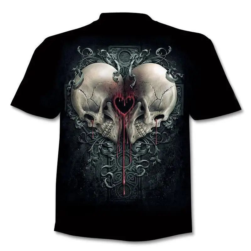 New retro street punk motorcycle men's T-shirt 3D shirt casual fashion hip-hop horror short sleeved round neck men's clothing