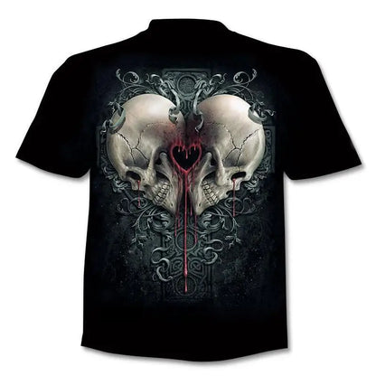 New retro street punk motorcycle men's T-shirt 3D shirt casual fashion hip-hop horror short sleeved round neck men's clothing