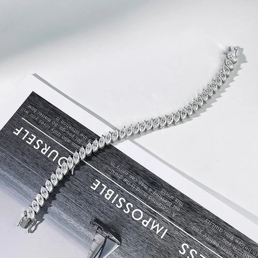Bracelet en Moissanite taille Marquise 4x8MM couleur D, 100% argent sterling 925, pour femme, mariage, fête, bijoux fins