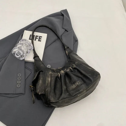 Retro Leather Shoulder Bags for Women 2025 Spring Vintage Underarm Bag Handbags and Purses Latest Fashion Hand Bag