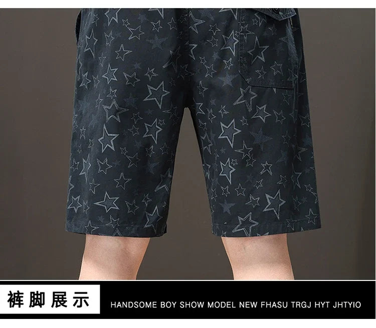 Streetwear Star Print Shorts Men Hawaii Beach Casual Shorts Outdoor Cotton Sports Elastic Waist 6XL Oversized Baggy Half Pants