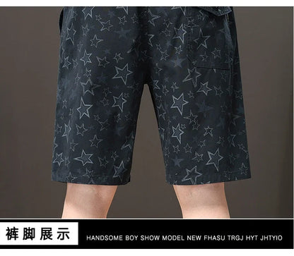 Streetwear Star Print Shorts Men Hawaii Beach Casual Shorts Outdoor Cotton Sports Elastic Waist 6XL Oversized Baggy Half Pants