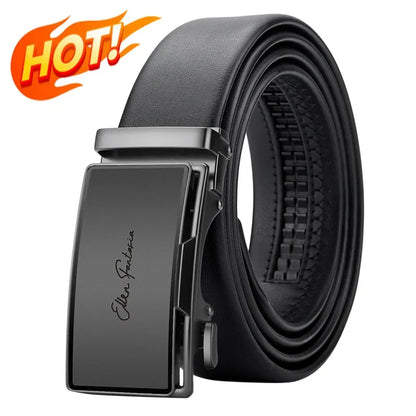 Belt for men, 110cm-130cm Genuine Leather Belt Alloy Automatic Buckle Ratchet Belt, Men's Fashion Designer Belt