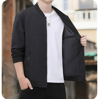 2025 Spring and Autumn New Baseball Collar Short Loose Solid Color Jacket Men's Business Casual Thin Coat Trend Size M-5XL