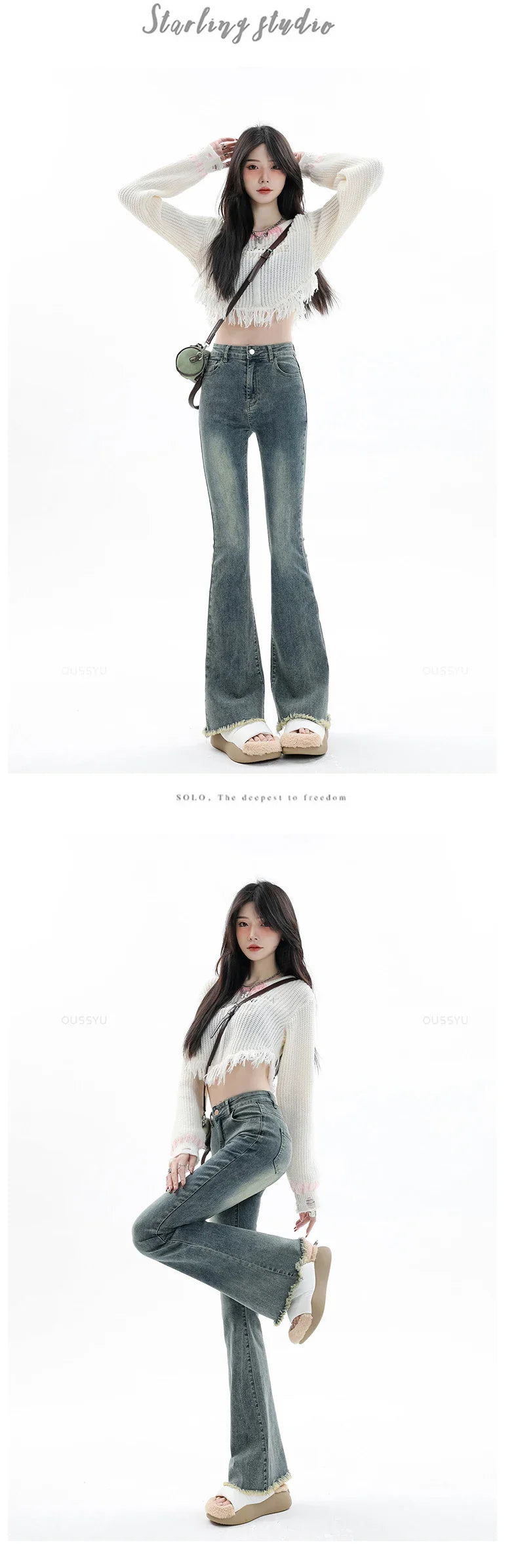 Spring Summer Flared Jeans Women Cotton Vintage Blue Denim Pants Streetwear Elastic High Waist Slim Harajuku Trouser Plus Length