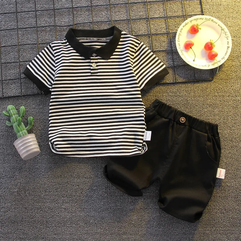 Summer Clothes for Children Baby Boys Girls Striped T-Shirt And Shorts 2pcs Set Toddler Fashion Tracksuit