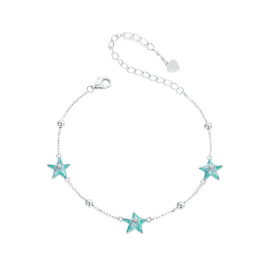 Bracelets en chaîne à maillons Étoile de mer en argent sterling 925 dégradé bleu-vert pour femmes Série Océan Bijoux Cadeau SCB276