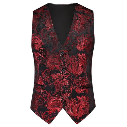2026 Men's Red Sleeveless Suit Vest, Korean Slim Hot Stamping Printed Vests, Silver Blue Beige Waistcoat, Asian Size M-6XL