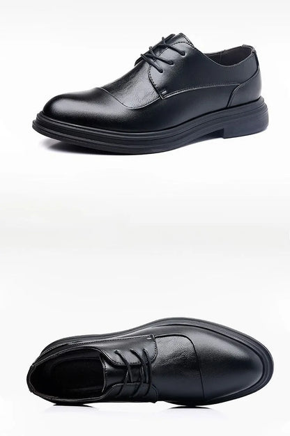 Men's Genuine Leather Oxfords Pointed Toe Lace Up Dress Shoes British Style Business Wedding Casual Footwear for Spring Autumn