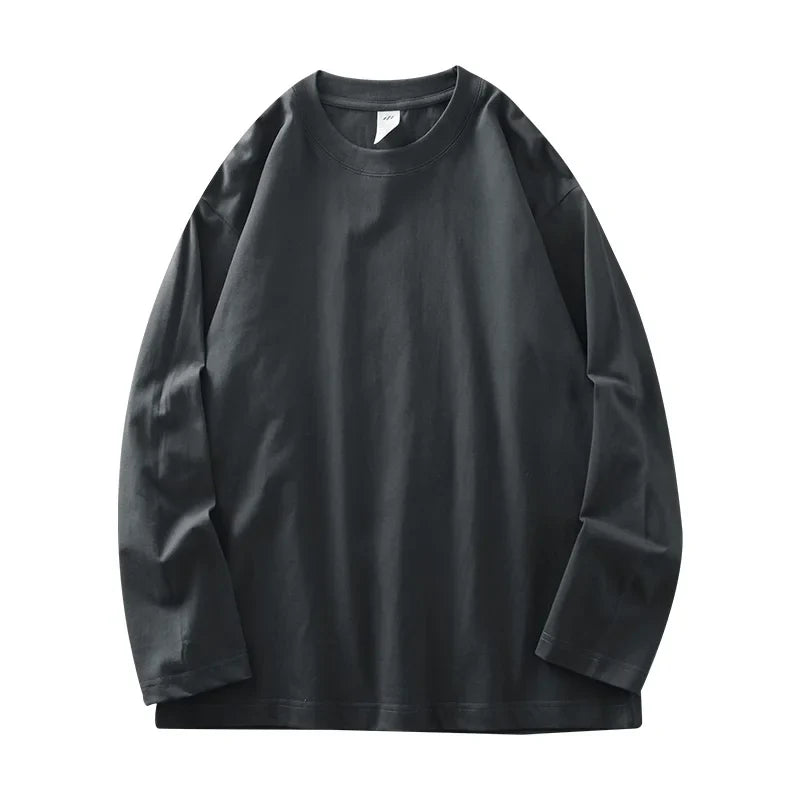 Men's 260G Long Sleeve T Shirts 2025 Spring Pure Cotton Solid Color Basic Crew-Neck Undershirt Men's Loose Tops 11 Color