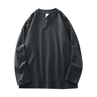 Men's 260G Long Sleeve T Shirts 2025 Spring Pure Cotton Solid Color Basic Crew-Neck Undershirt Men's Loose Tops 11 Color