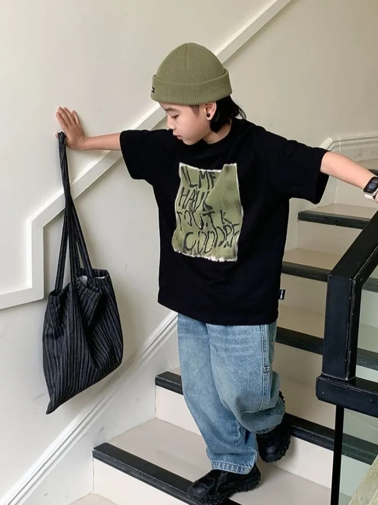 2026 Summer New Boys' Short Sleeved T-Shirt Cotton Baby Boy Summer Casual Tops Stylish Design