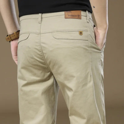 97% Cotton Cargo Style Casual Pants Men's Splicing Straight Fashion Elastic Business Trousers Spring Autumn Male Clothes Pants