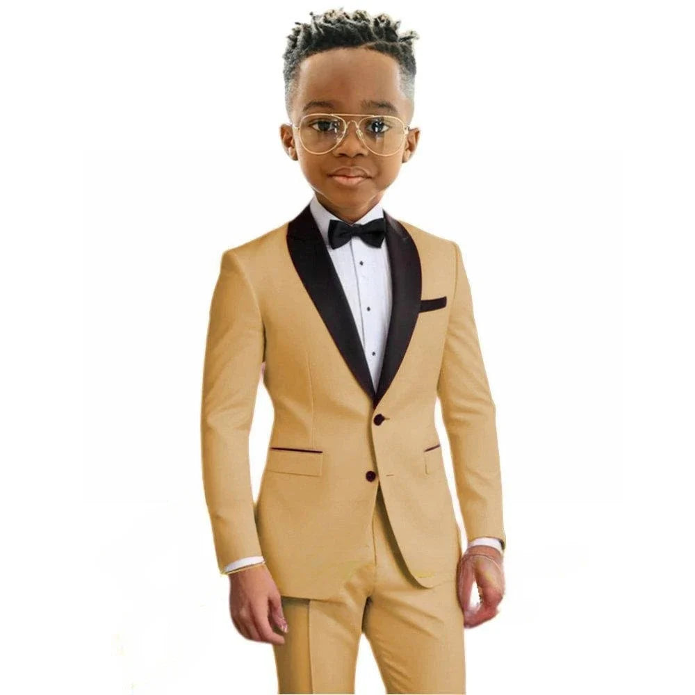 Hot Sale Boy's Solid Suit Set 2 Pieces Jacket Pants Formal Shawl Lapel Kids Tuxedo For Birthday Party School Performance Wear