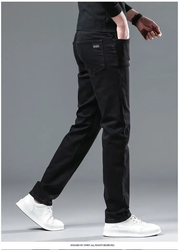 2025 New Men Fashion  Slim Fit Jeans Male Elasticity Smart Casual Mid Classics Straight Denim Pants Wedding Party Black Trousers