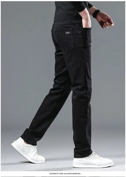2025 New Men Fashion  Slim Fit Jeans Male Elasticity Smart Casual Mid Classics Straight Denim Pants Wedding Party Black Trousers