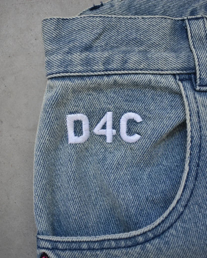 D4C JoJo  Y2K Men High Waist Baggy Jeans Women Pink Heart Side Embroidery Loose Fit Washed Denim Pants Streetwear Wide Leg Pants