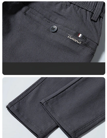 Stretch Fleece Casual Pants Men Korean Thickened Straight Thermal Velvet Pants Male Winter Business Soft Slim Fit Trousers
