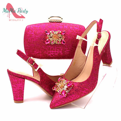 Color Italian Classics Design African Women Shoes and Bag Set High Quality with Shinning Crystal for Wedding Party