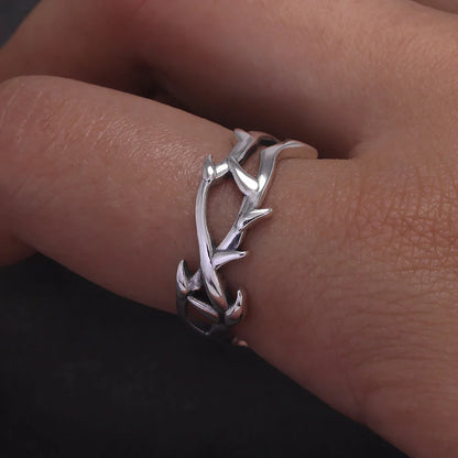 925 Sterling Silver Gothic Thorn Couple Rings for Women Men Punk Retro Cool Spiky Finger Ring Adjustable Hip-hop Y2k Jewelry