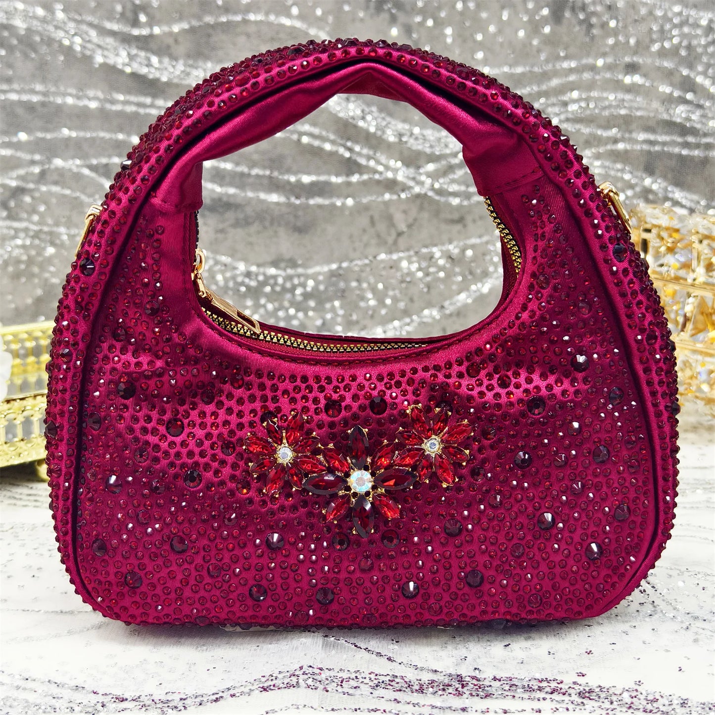 Olive-Green Pointed-Toe Women's High Heels Shoes and Bags for Party Rhinestone Evening Elegant Luxury Handbag