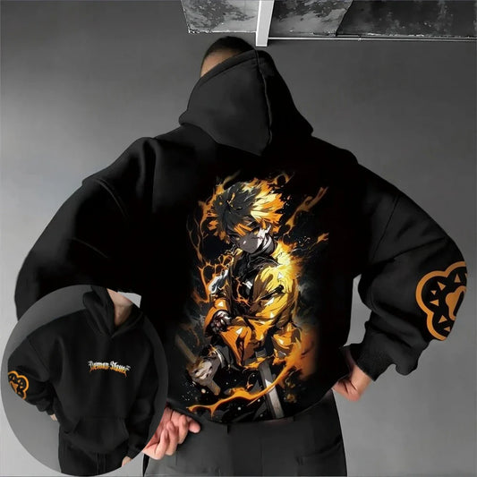 Demon Slayer Men's Hoodie Sweatshirt Zenitsu Agatsuma Japanese Anime Spring and Autumn Boys' Long-sleeved Parent-child Outfit