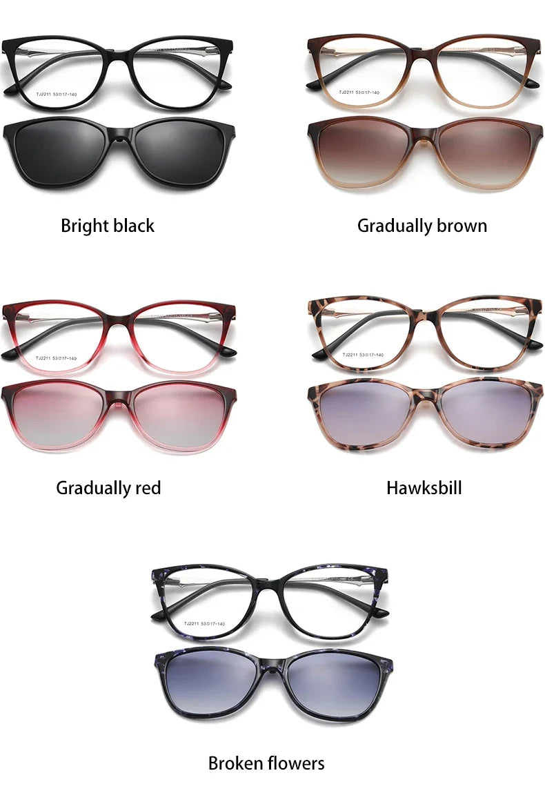 New Women's Cat Eye Polarized Sunglasses with Magnetic Clip Customizable Myopia Prescription Lens Reading Glasses