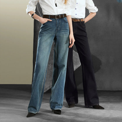 Women Denim Jeans 2025 Autumn New Lycra Stretch Straight Wide Leg Long pants