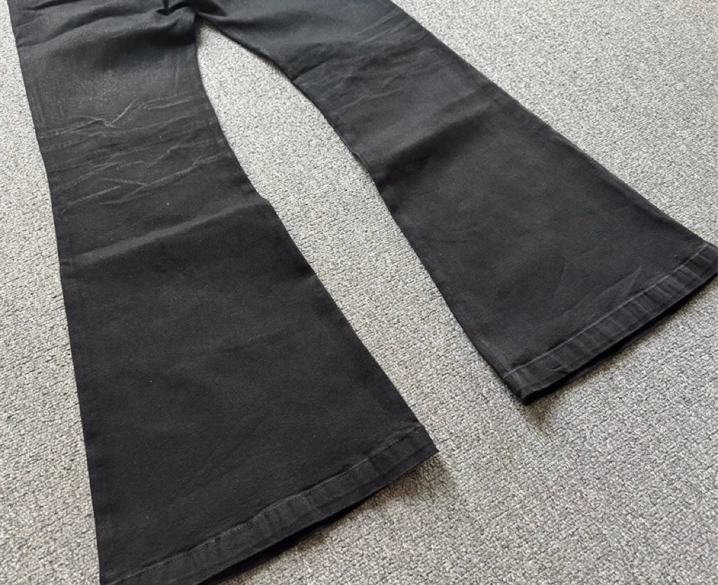 High street coated micro-flare jeans American retro heavy industry men and women black gothic retro casual loose jeans