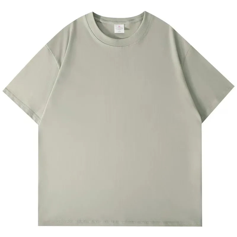 Black White GSM 500g Heavy-duty Pure Cotton T-shirt Thickened Threaded Round Neck Short Sleeves Three Needle Half Sleeve Tees