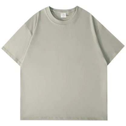 Black White GSM 500g Heavy-duty Pure Cotton T-shirt Thickened Threaded Round Neck Short Sleeves Three Needle Half Sleeve Tees
