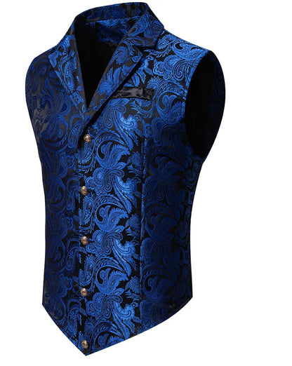 Men's Suit Vest, Jacquard Smart Casual Flip-Front Lapel Vest, Cross-Border Single-breasted Slim Fit Holiday Dress Waistcoat