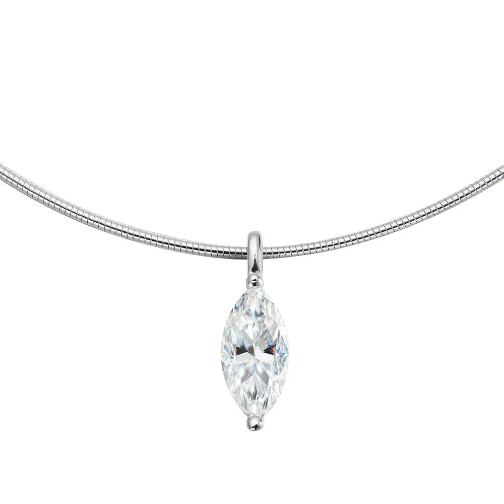 3CT 7*14MM Marquise Cut Moissanite Necklace for Women Solitaire Pendant Sparkling Chain Lab Diamond Pure 925 Jewelry