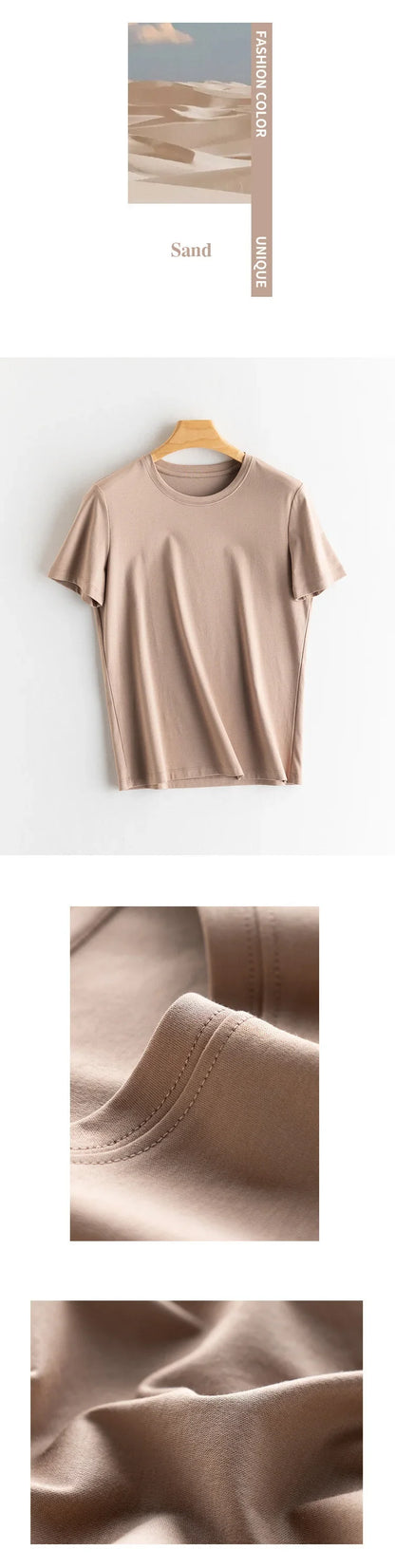 Women Solid T shirts, Silk Cotton Blend, O Neck, Short Sleeved Solid Tee,2025 Summer Candy Colors Basic Cozy Top Green