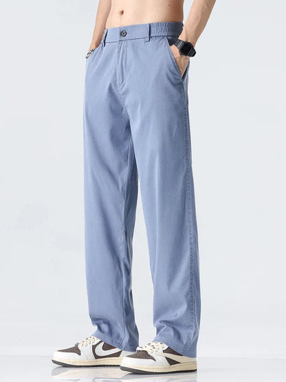 Coffee Ultra-thin Wide Pants Men Lyocell Fabric Breathable Soft Straight Casual Trousers Loose Simple Male Sweatpants
