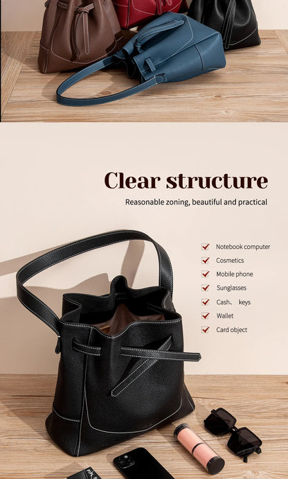 Women's Drawstring Bag Spring Simple Black Casual Women's Bag Mommy Shopping Bag