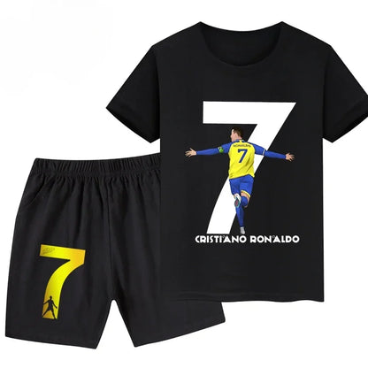 Summer Ronaldo Printed Children's Set Short-sleeved Shorts Suit Sports Kid T-shirt 2-piece Set Street Fashion Boys Baby Clothing