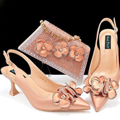 Women's Pointed Toe Shoes and Bag Flower Decoration Simple and Elegant Party Style Suitable for Party and Daily Use